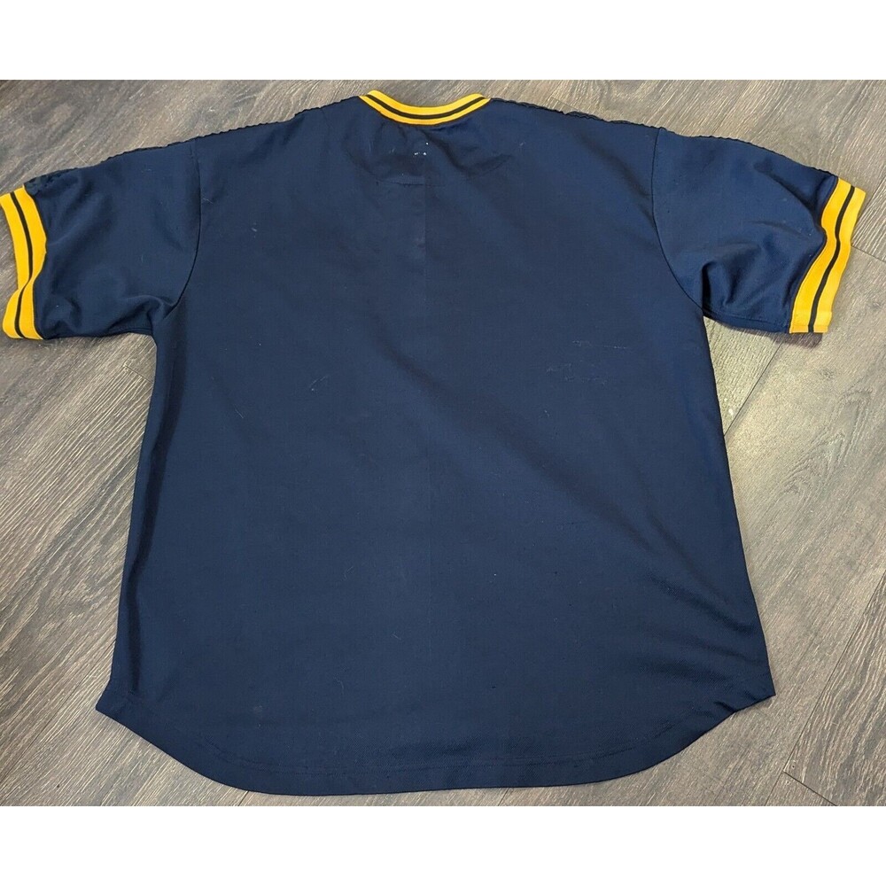 Starter Shirt Men's L Navy Yellow Jersey Style Button Up Embroidered Patch (508) - Picture 3 of 5